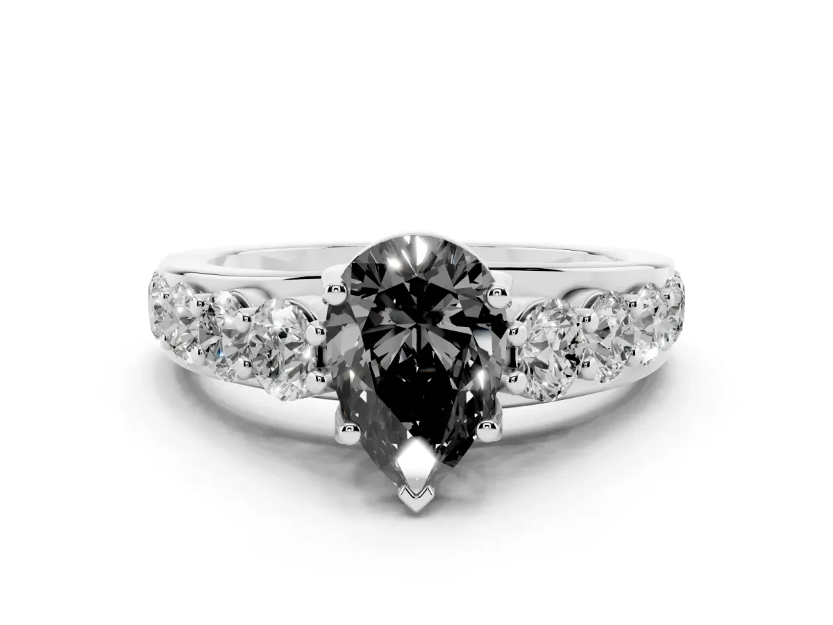 Fancy Black Pear Cut Diamond Pavé Engagement Ring Set in Silver with Prong Setting