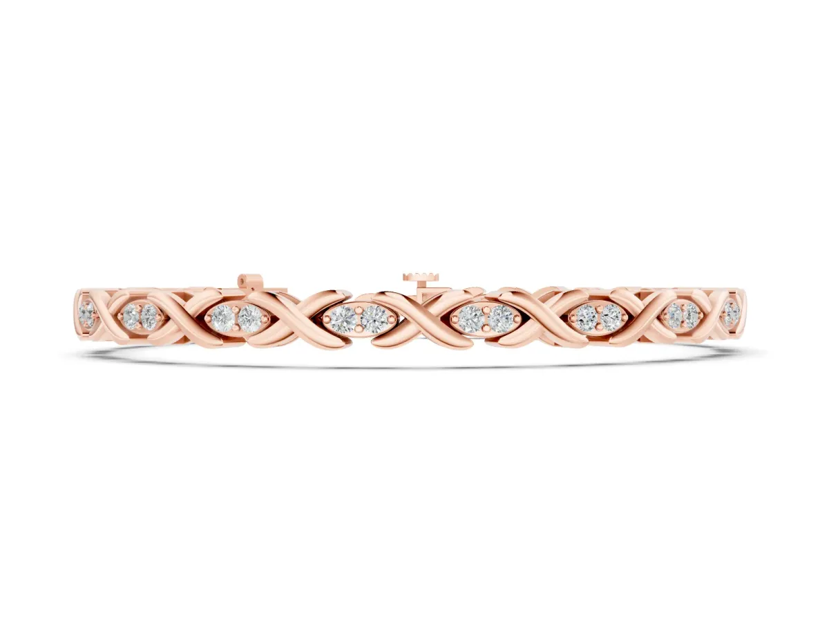 Round Cut Diamond X-Link Tennis Bracelet Set in Rose gold with Prong Setting