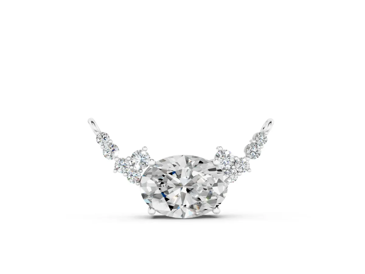 Oval Diamond Pendant Set in Silver with Heart Accents and Prong Setting