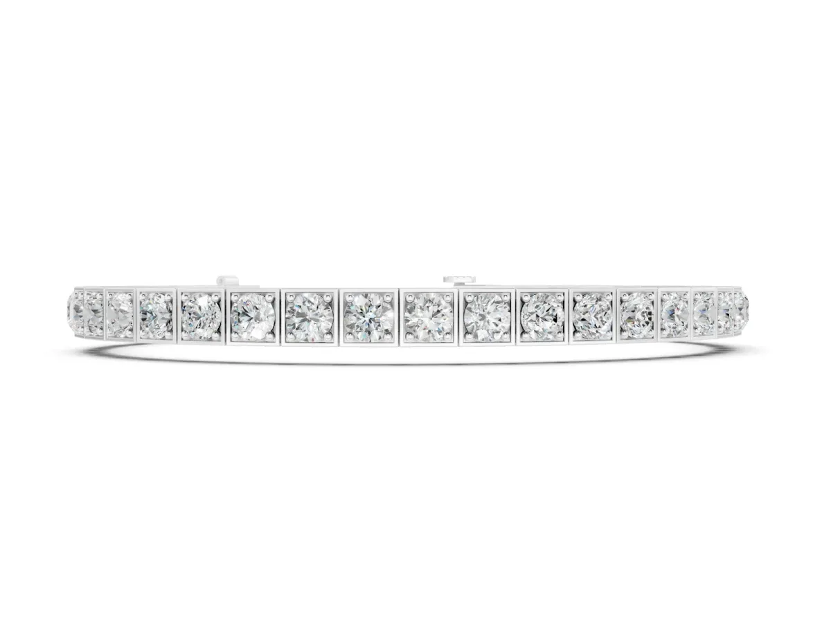 Round Diamond Channel Set Tennis Bracelet Set in Silver with Four-Prong Setting