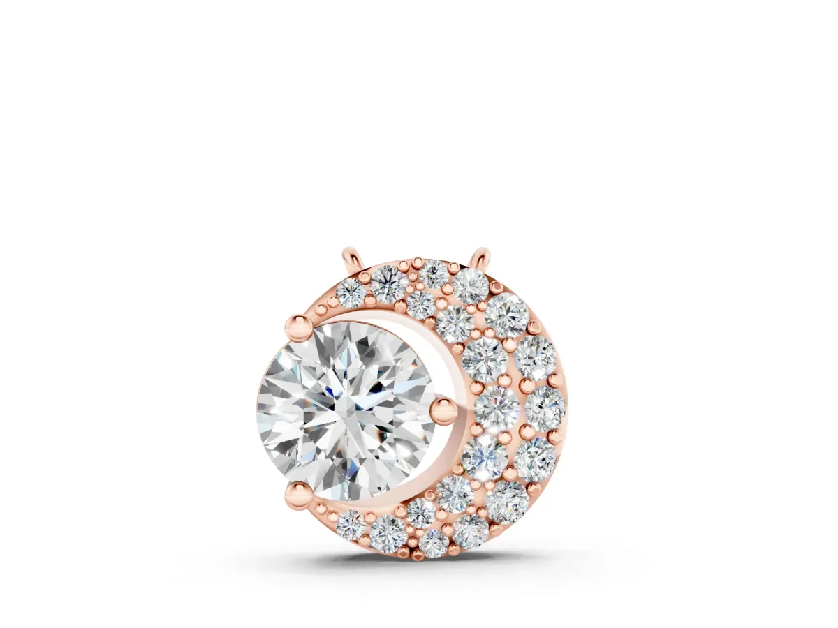 Round Prong-Set Diamond Pendant Set in Rose gold with Pavé Crescent