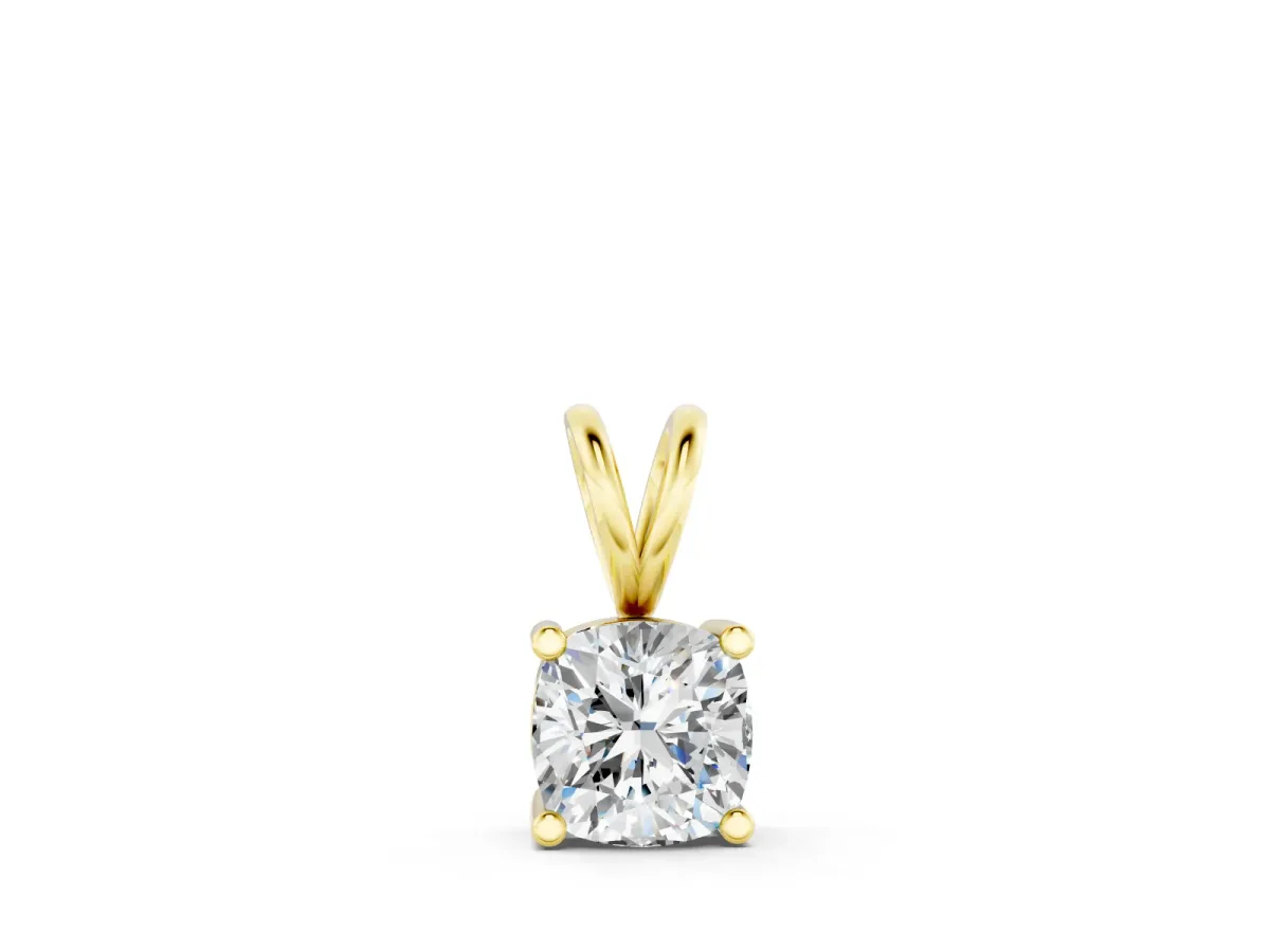 Cushion Diamond Solitaire Pendant Set in Yellow gold with Prong Setting