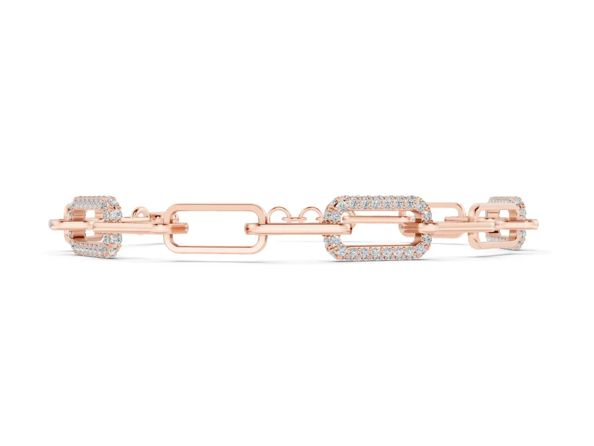 Round Diamond Pavé Link Bracelet Set in Rose gold with Four-Prong Setting