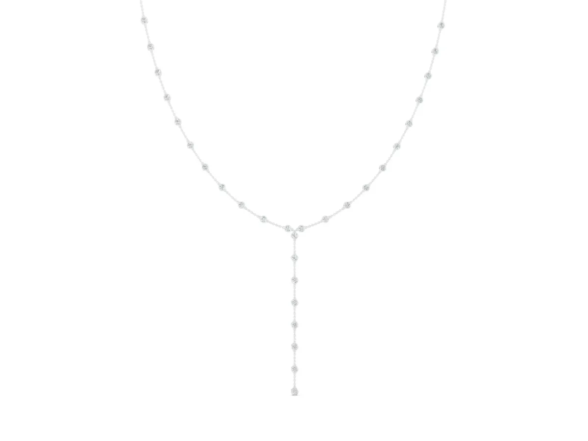 Round Diamond Station Y Necklace Set in White gold with Bezel Setting