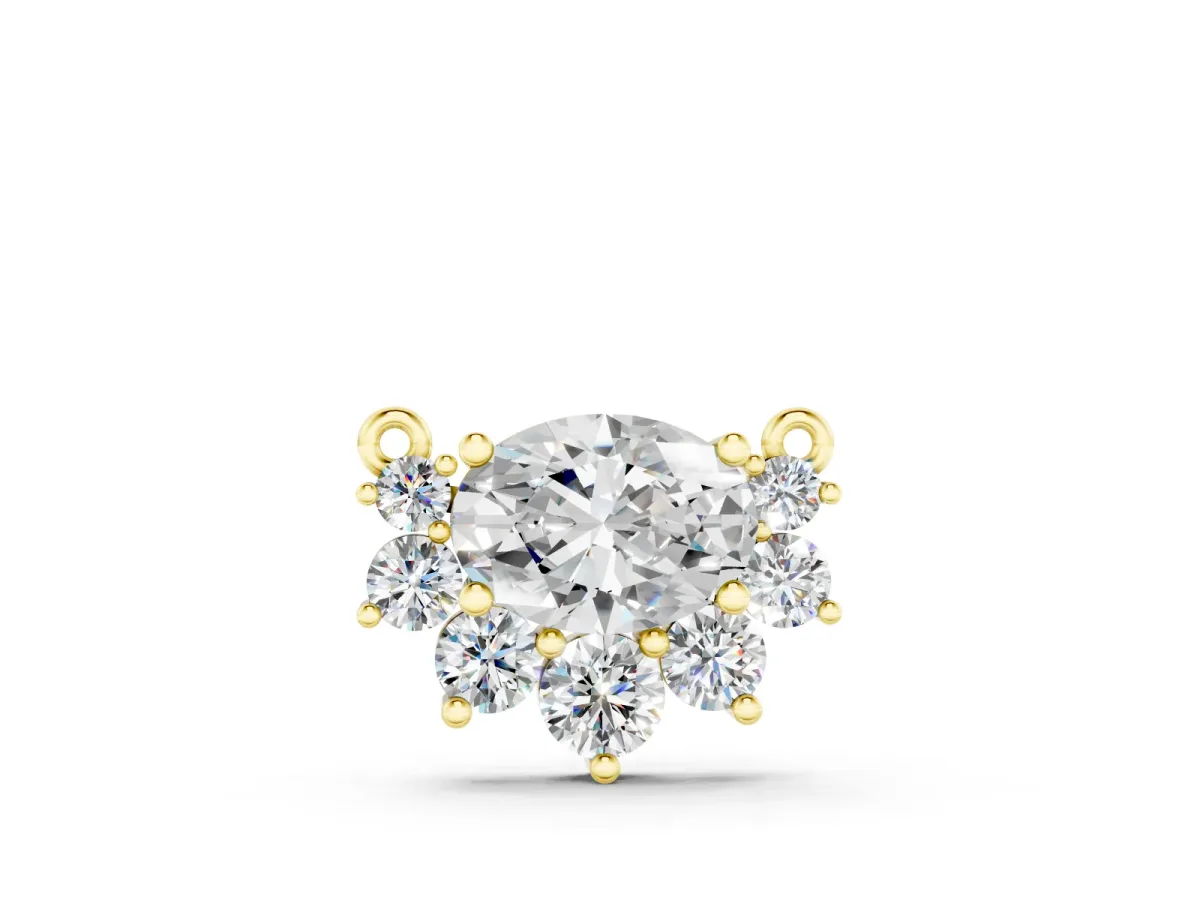 Oval Diamond Cluster Pendant Set in Yellow gold with Prong-Set Round Accents