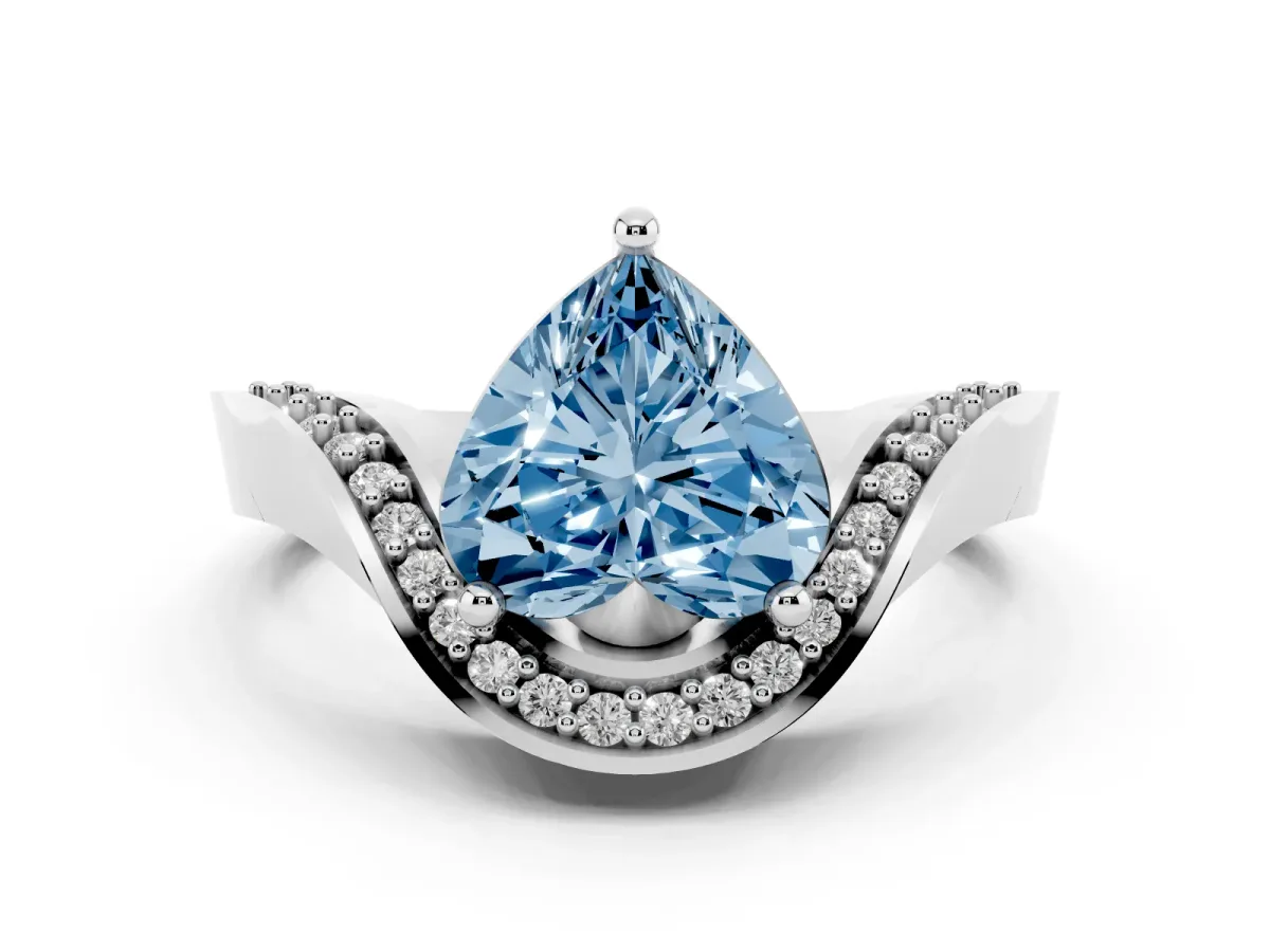 Fancy Blue Heart Cut Diamond Solitaire Engagement Ring Set in Platinum with Pavé Shoulders