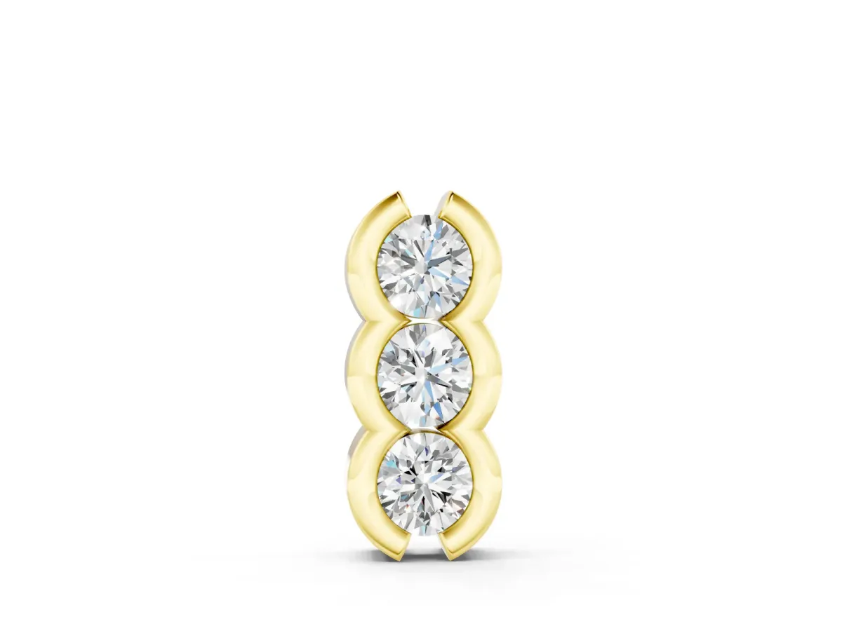 Three Stone Round Diamond Pendant Set in Yellow gold with Shared Prong Setting