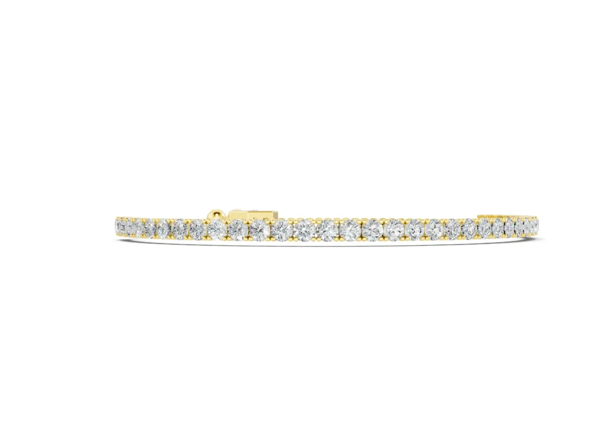Round Cut Diamond Tennis Bracelet Set in Yellow gold with Box Chain and Four-Prong Setting