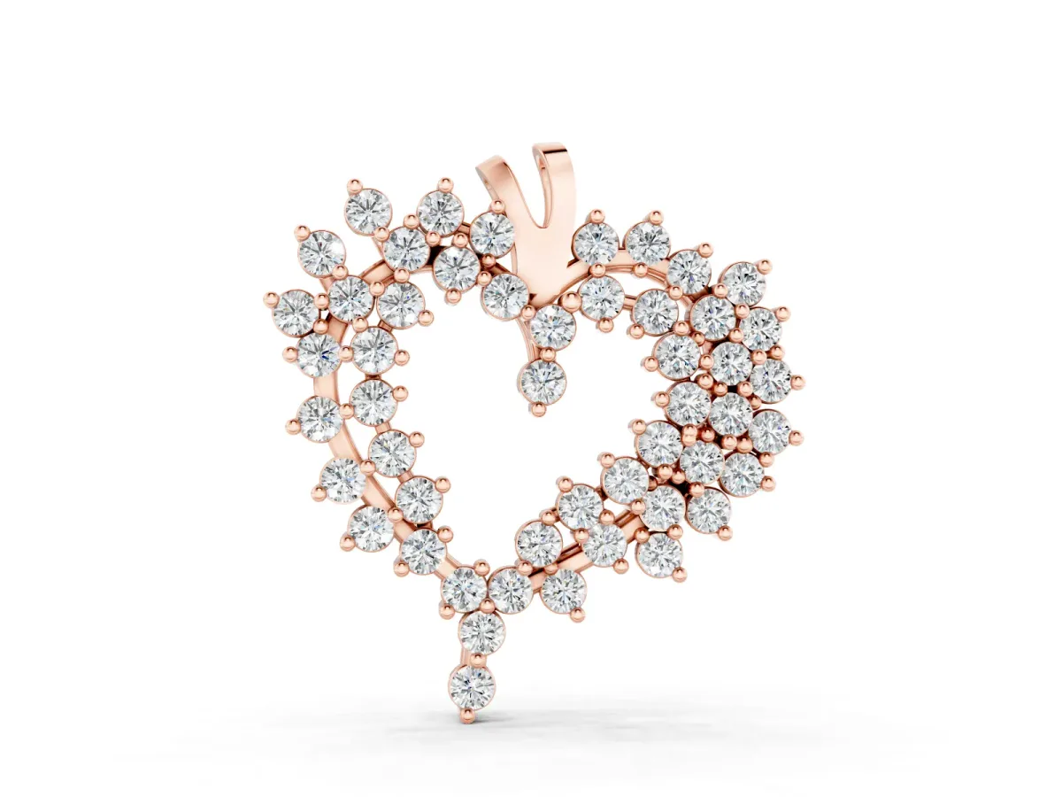Diamond Cluster Heart Pendant Set in Rose gold with Prong-Set Round Stones