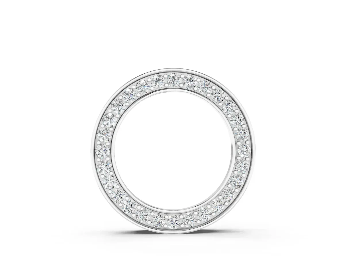 Round Diamond Pavé Circle Pendant Set in Silver with Polished Edges