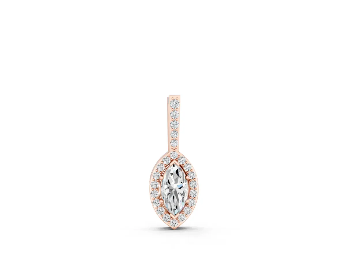 Marquise Diamond Halo Pendant Set in Rose gold with Pavé Frame