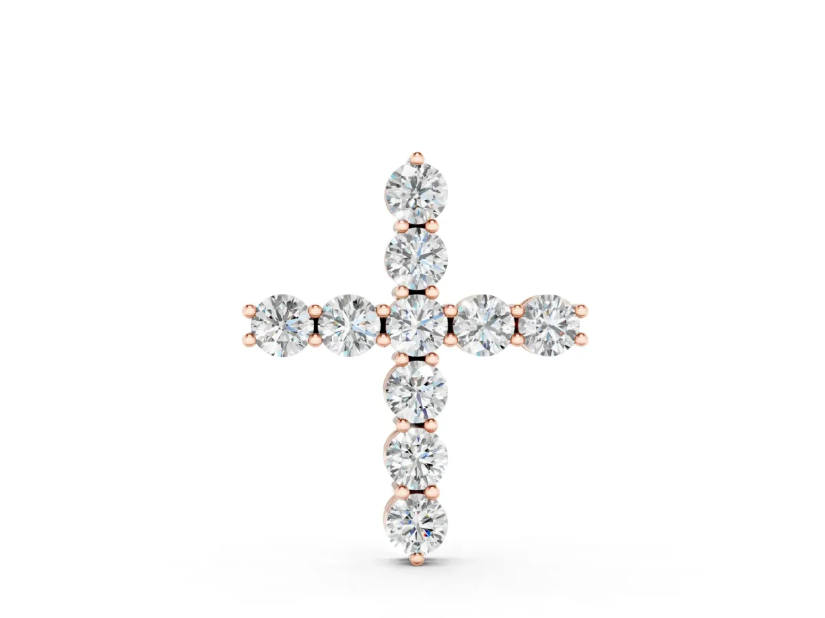 Round Diamond Cross Pendant Set in Rose gold with Prong-Set Stones