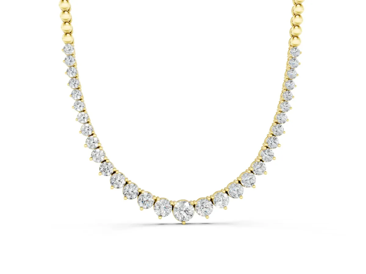 Round Diamond Graduated Tennis Necklace Set in Yellow gold with Prong Setting
