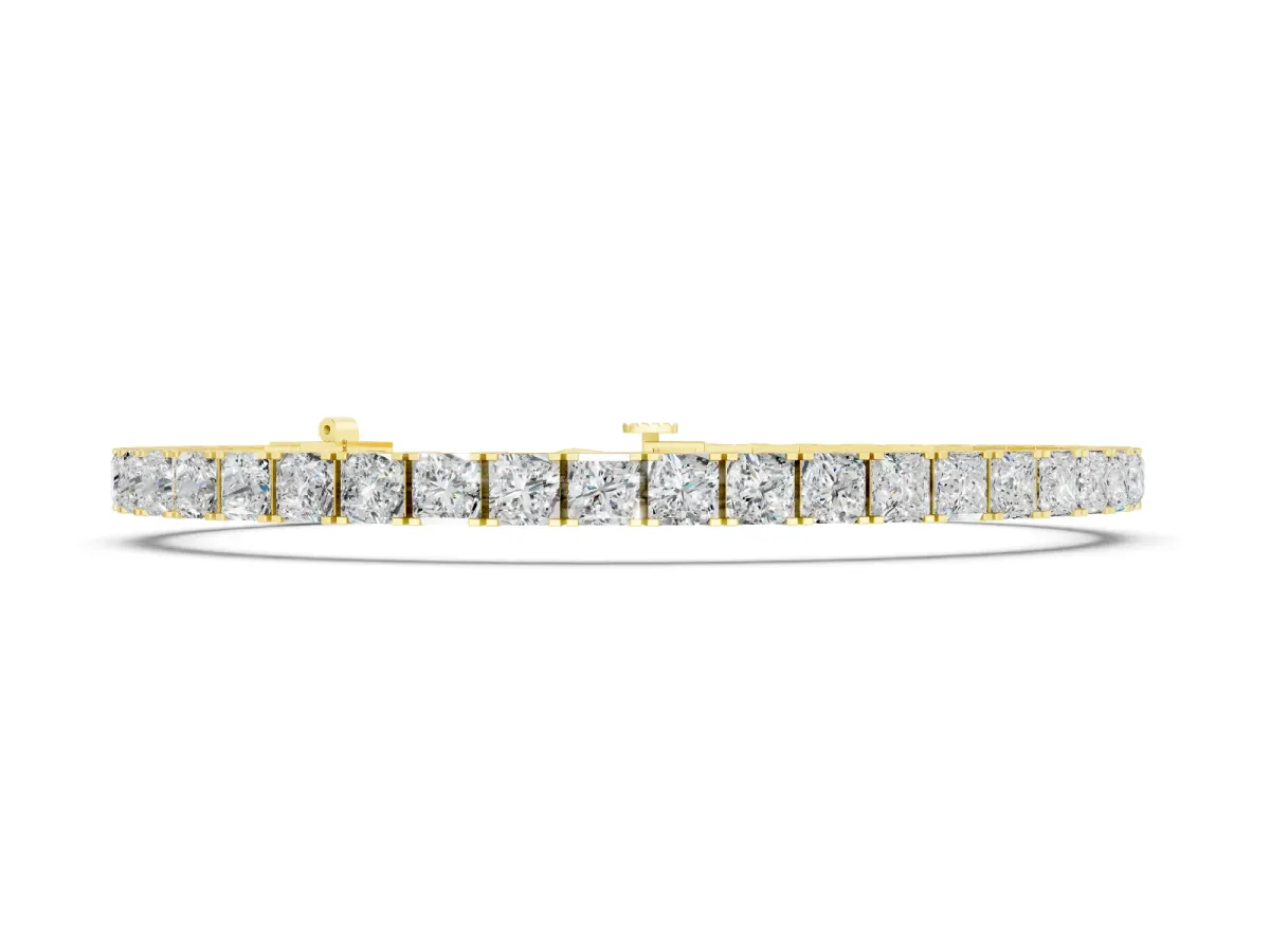Princess Cut Diamond Tennis Bracelet Set in Yellow gold with Channel Setting