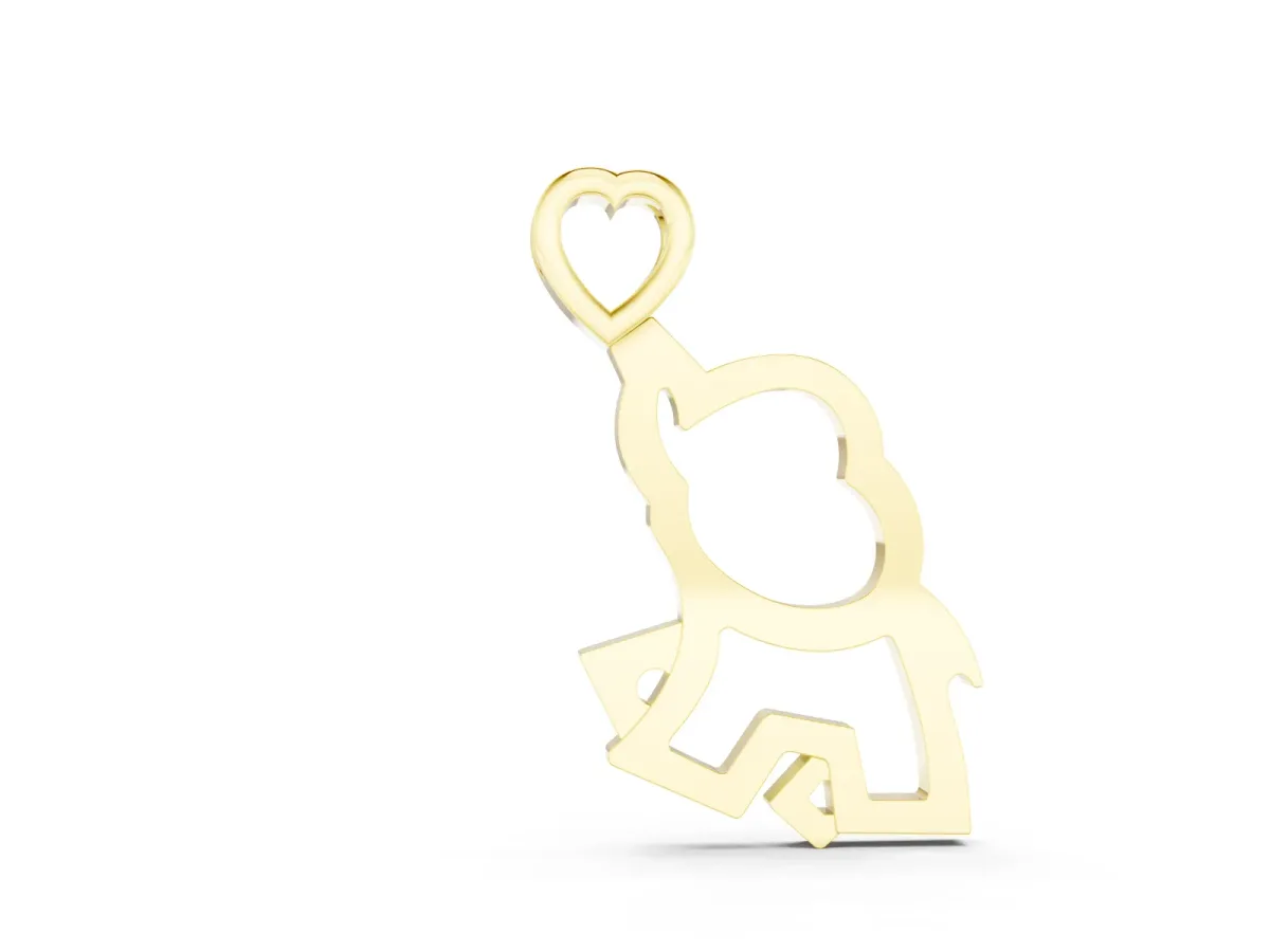 Elephant Heart Pendant Set in Yellow gold with Polished Finish