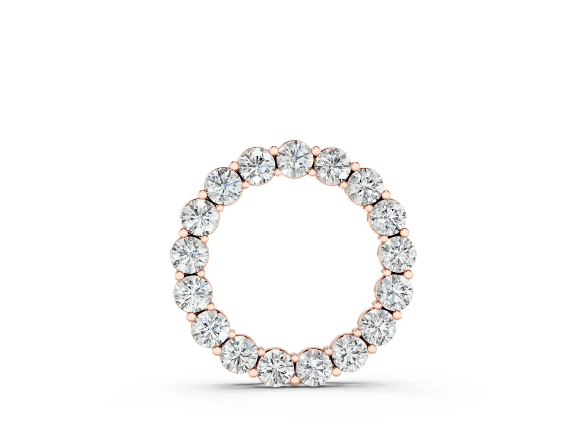 Round Diamond Circle Pendant Set in Rose gold with Prong-Set Stone Ring