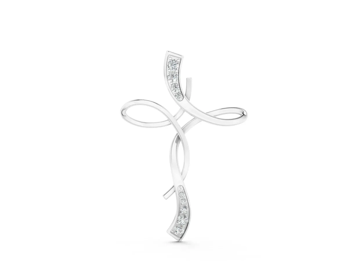 Pavé Round Diamond Twist Cross Pendant Set in Silver with Prong Setting