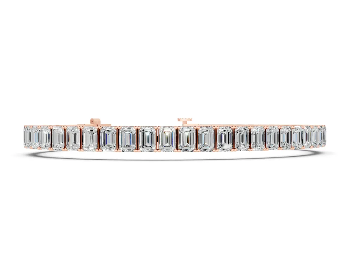 Emerald Cut Diamond Tennis Bracelet Set in Rose gold with Four-Prong Setting