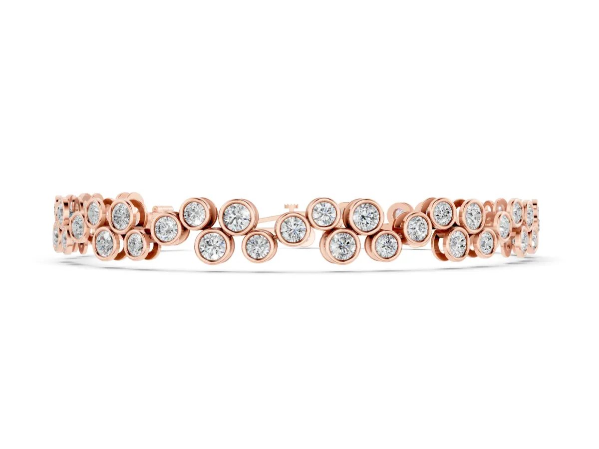 Round Diamond Bezel-Set Cluster Tennis Bracelet Set in Rose gold