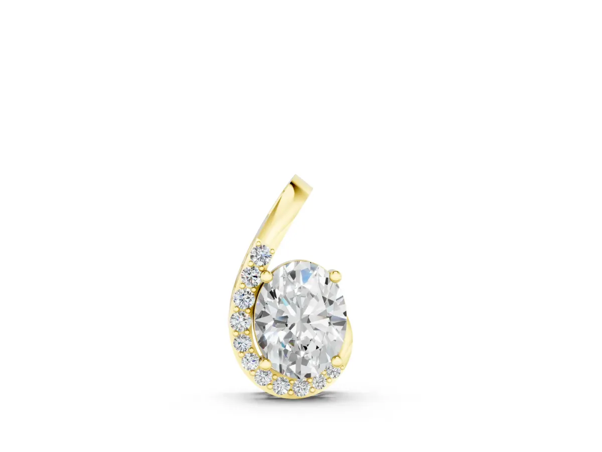 Round Diamond Swirl Pendant Set in Yellow gold with Prong-Set Center and Accent Row