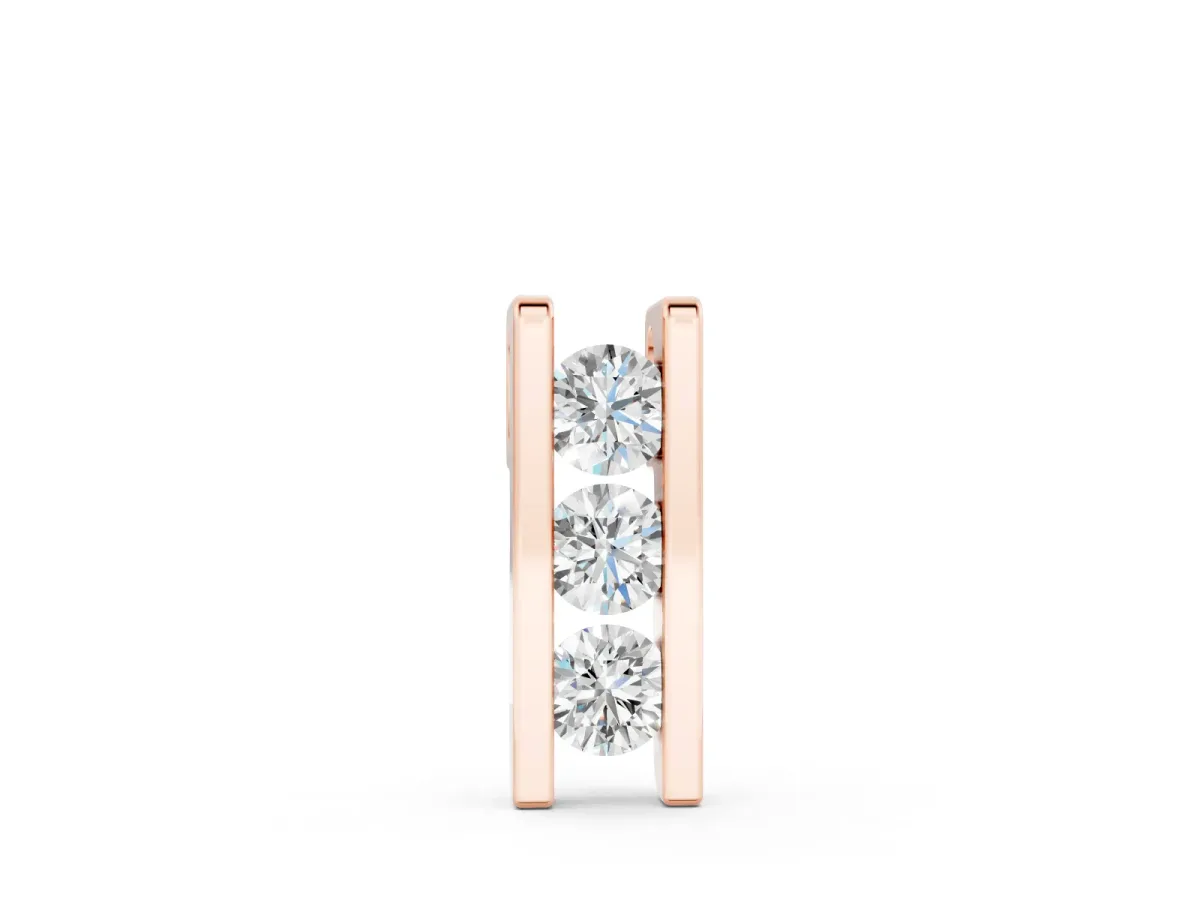 Vertical Channel-Set Round Diamond Bar Pendant Set in Rose gold with Three Stones