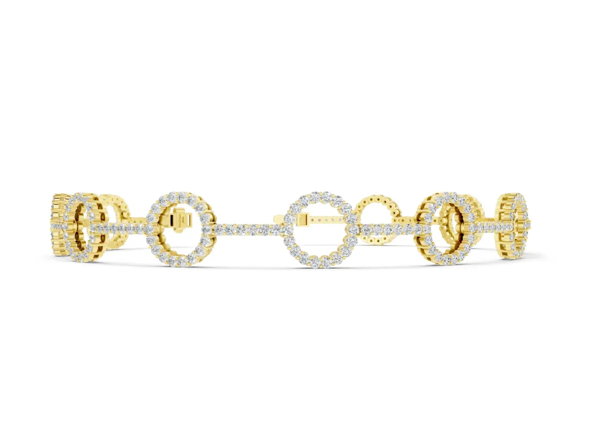 Round Diamond Circle Link Tennis Bracelet Set in Yellow gold with Pavé Setting