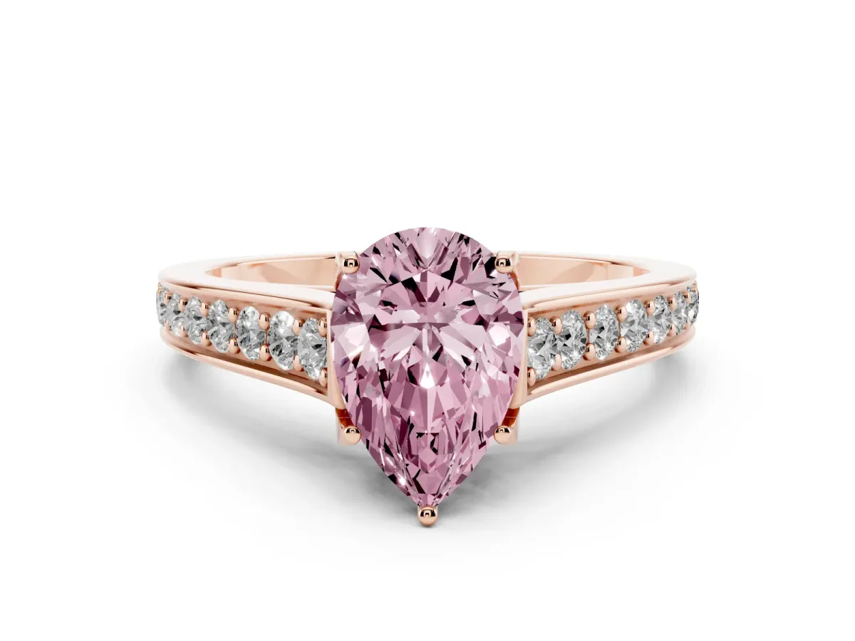 Fancy Pink Pear Cut Diamond Solitaire Pavé Engagement Ring Set in Rose gold with Prong Setting