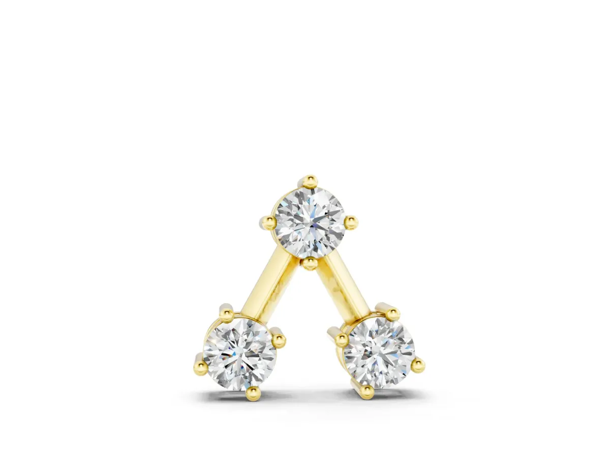 Three-Stone Round Diamond Triangle Pendant Set in Yellow gold with Prong Setting