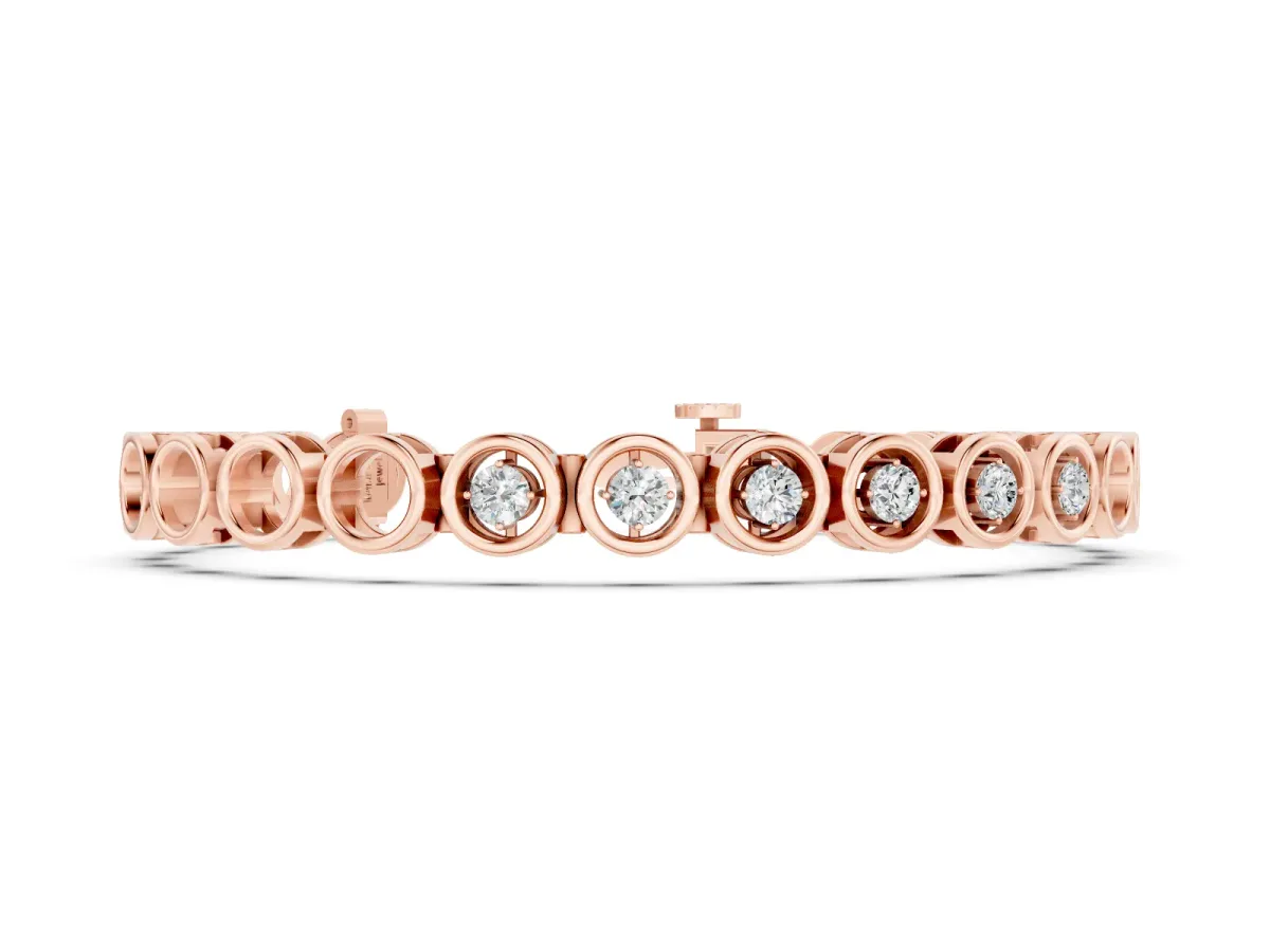 Round Diamond Bezel Tennis Bracelet Set in Rose gold with Open Circle Band