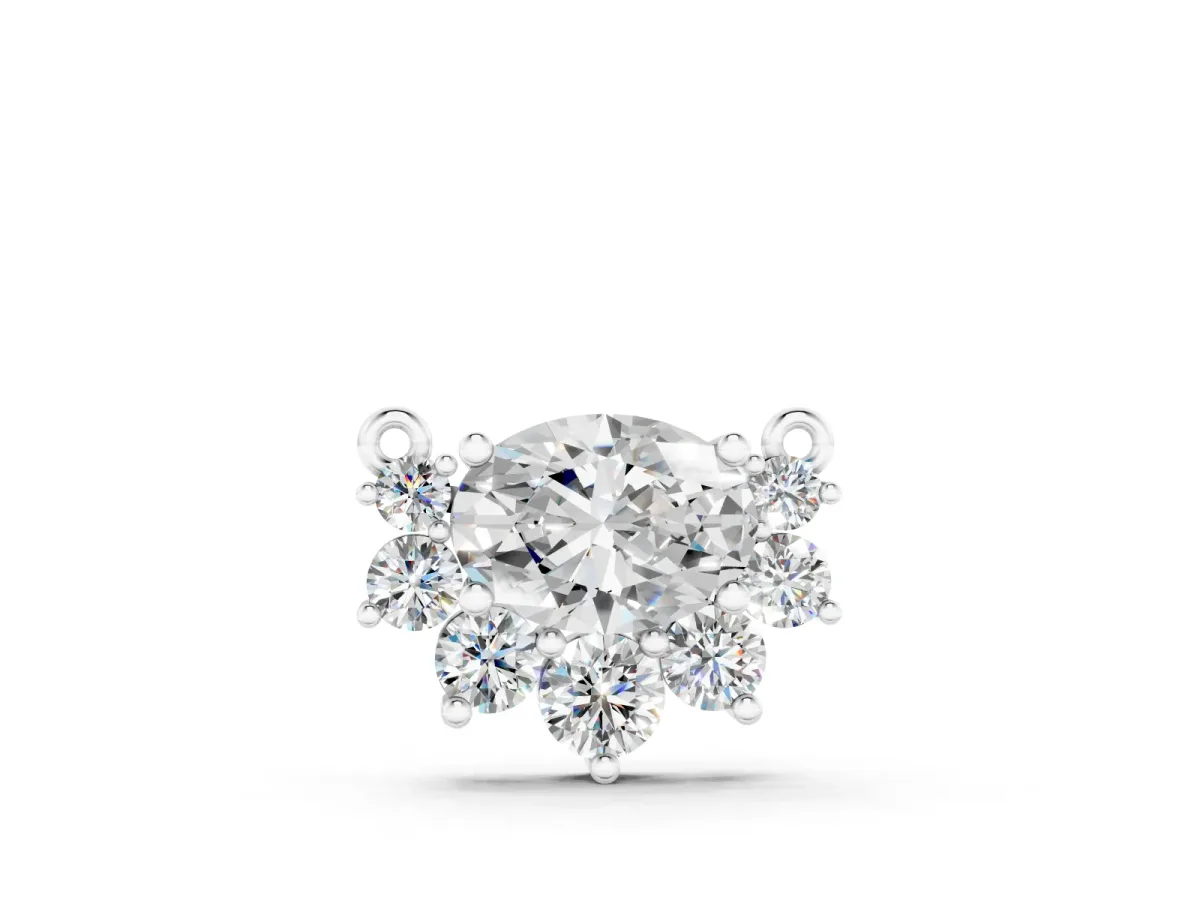 Oval Diamond Cluster Pendant Set in Silver with Prong-Set Round Accents