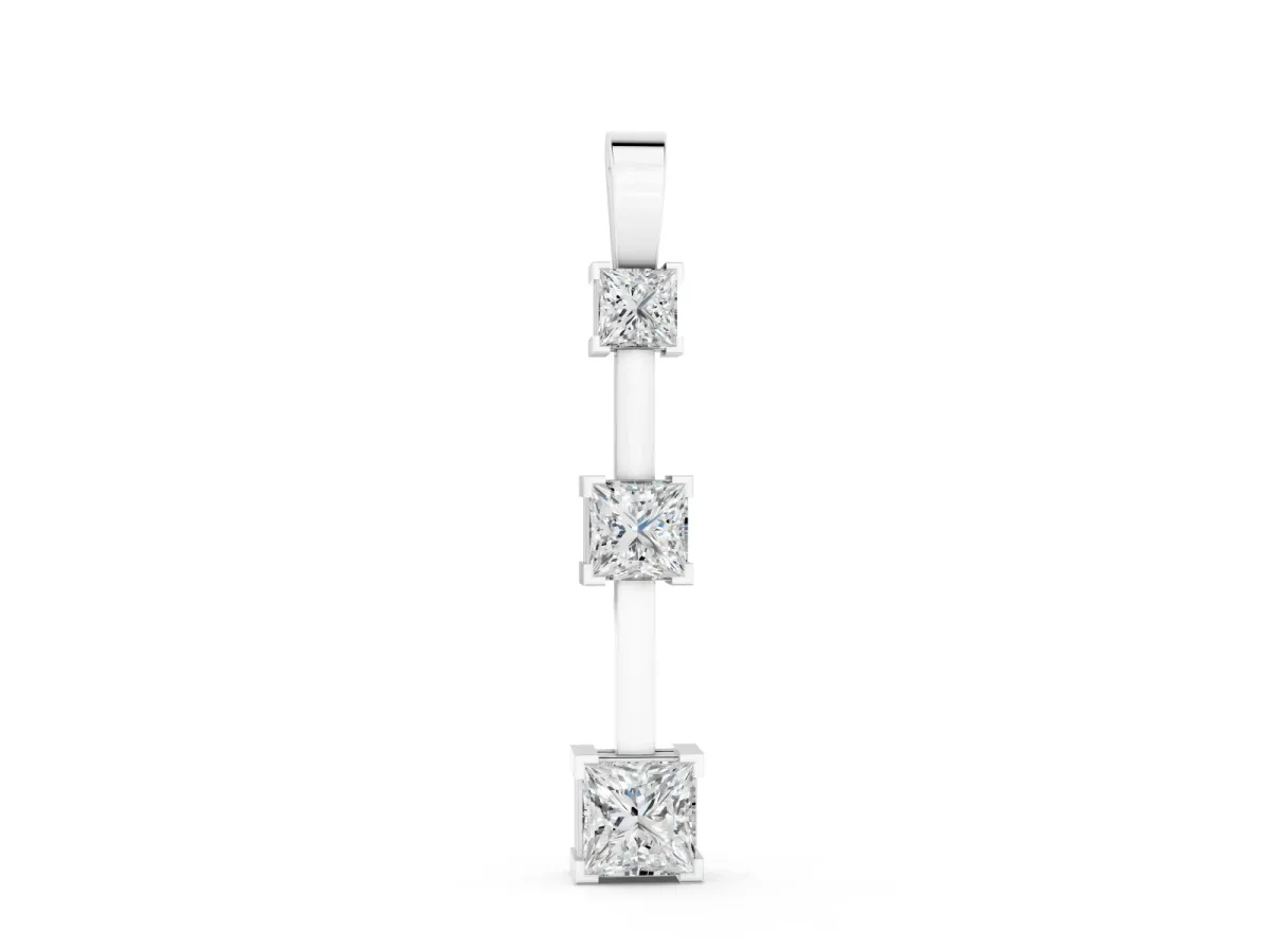 Three-Stone Princess Cut Pendant Set in White gold with Stacked Prong Setting