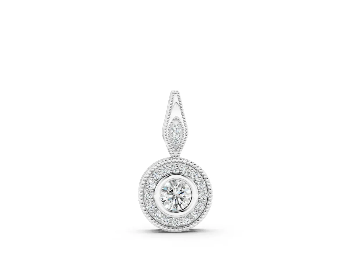 Round Halo Pendant Set in Silver with Bezel-Set Center