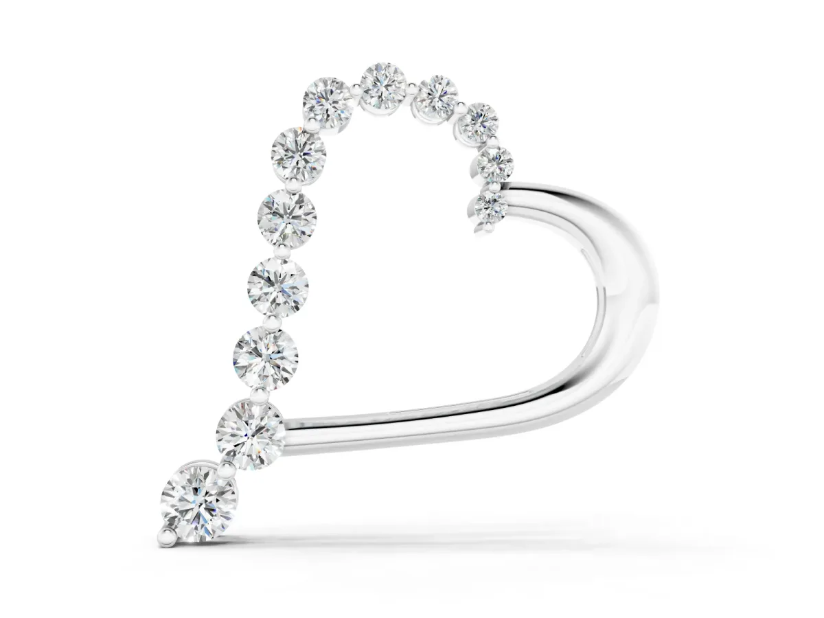 Round Diamond Heart Pendant Set in Silver with Delicate Prong-Set Outline