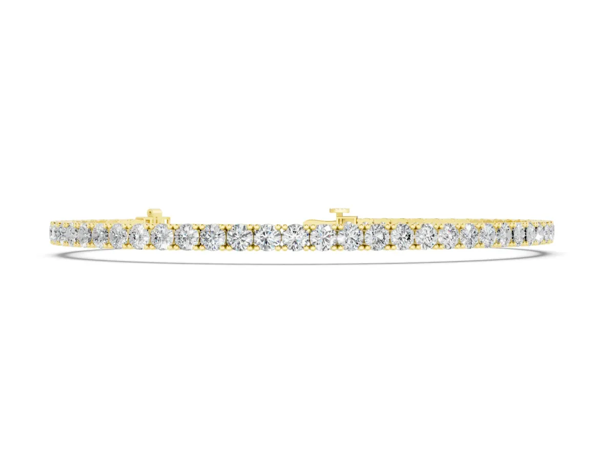 Round Diamond Continuous Line Tennis Bracelet Set in Yellow gold with Prong-Set Stones