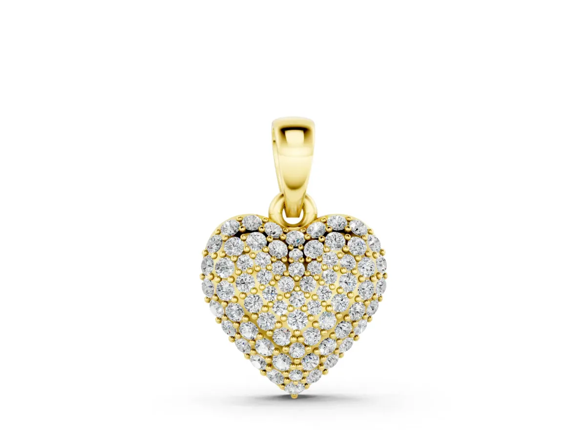Heart Diamond Pendant Set in Yellow gold with Clustered Pavé Setting