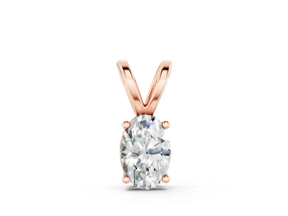 Oval Solitaire Diamond Pendant Set in Rose gold with Prong Setting