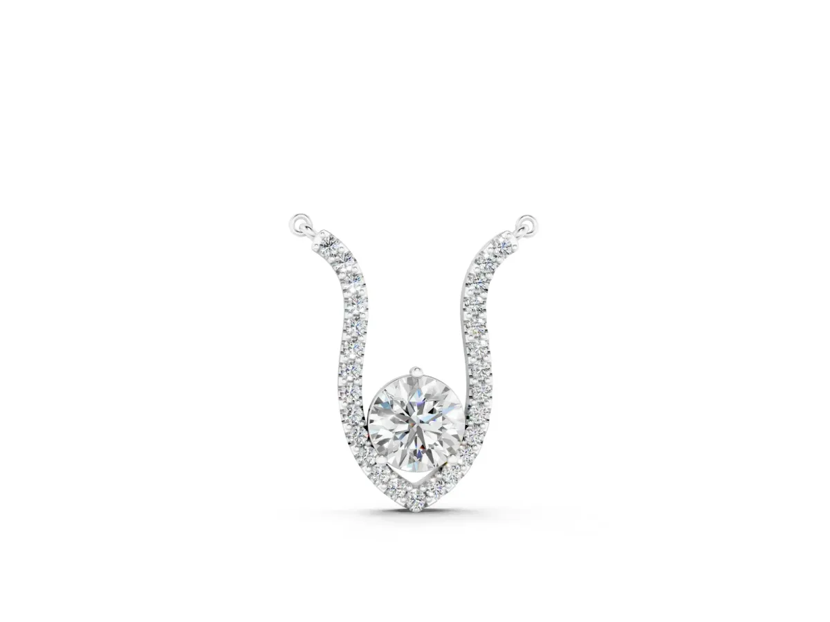 Round Brilliant Halo Pendant Set in Silver with Prong-Set Center and Curved Frame