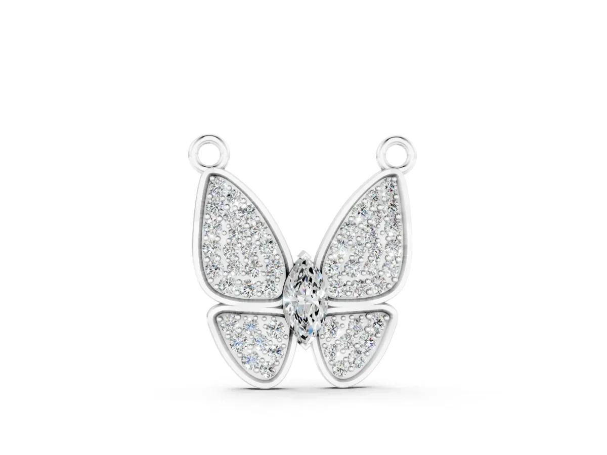 Pavé Oval Butterfly Pendant Set in White gold with Prong-Set Oval Center