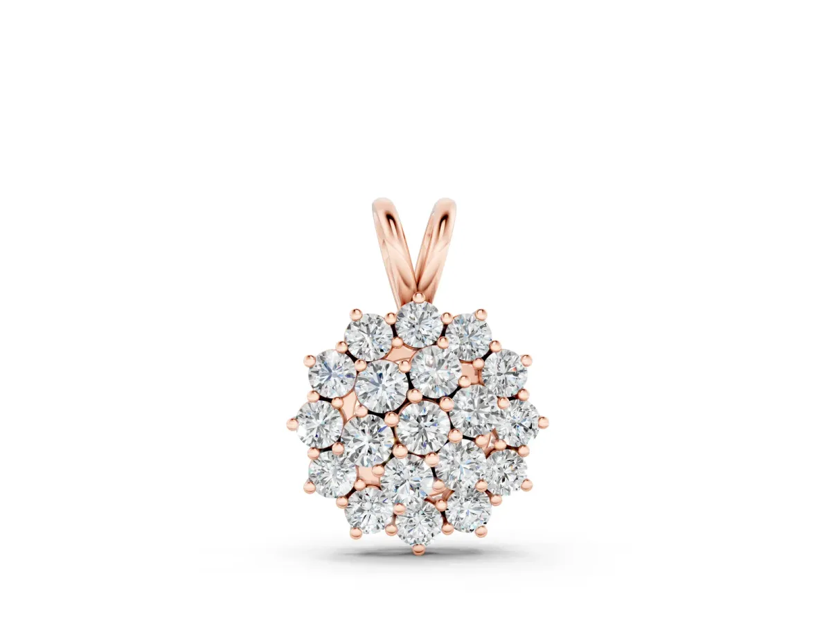 Cluster Round Diamond Pendant Set in Rose gold with Prong-Set Floral Group