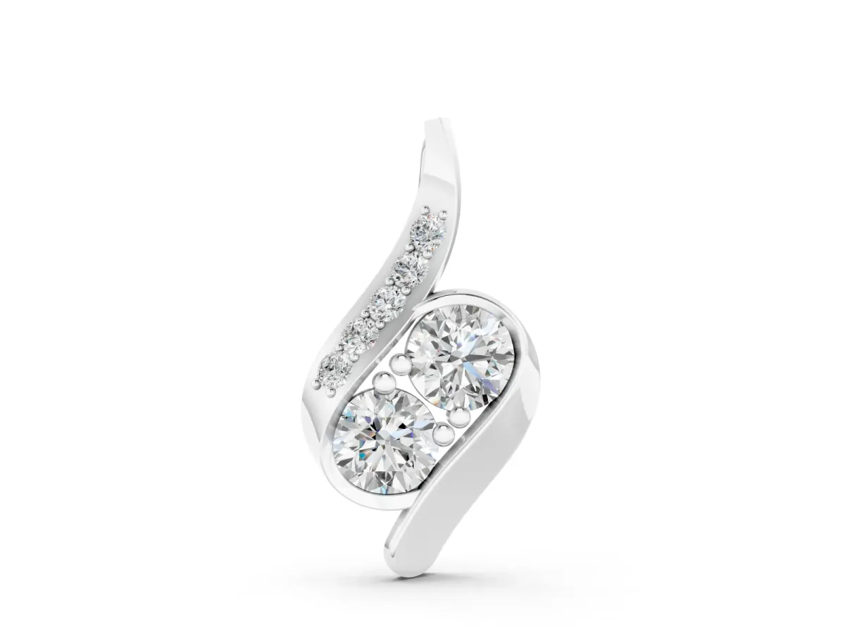 Round Diamond Two-Stone Pendant Set in White gold with Channel Setting and Swirl