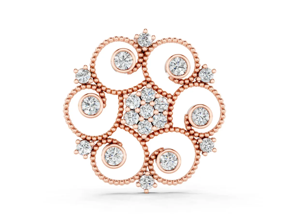 Round Diamond Swirl Pendant Set in Rose gold with Milgrain Edge