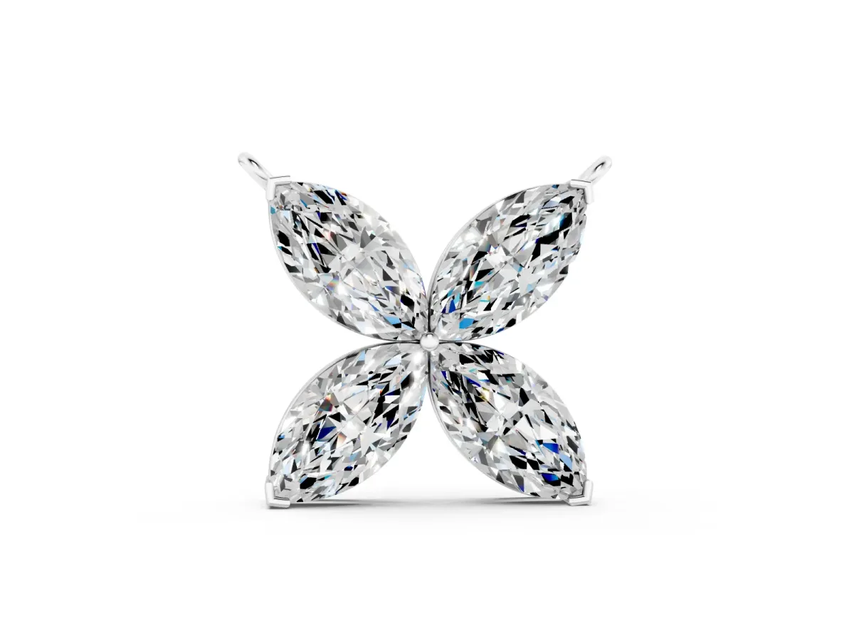 Marquise Diamond Flower Pendant Set in Silver with Four-Prong Petals