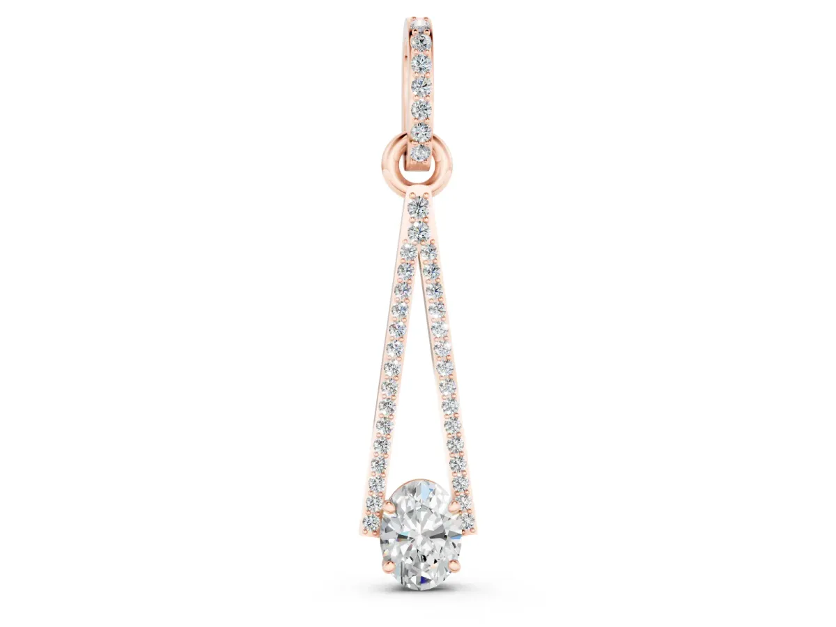 Round Diamond Pavé Triangle Pendant Set in Rose gold with V-Prong Center