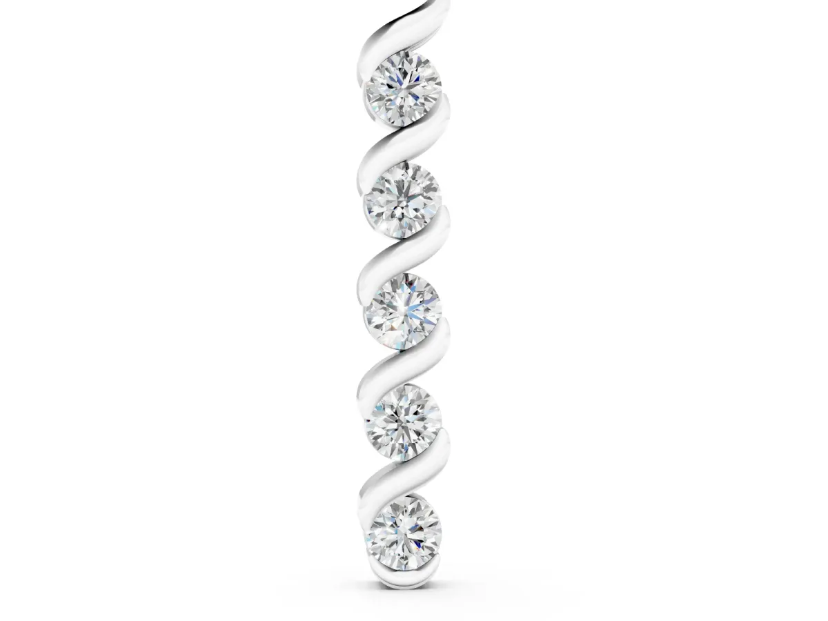 Round Diamond Spiral Twist Pendant Set in Silver with Five Prong-Set Stones
