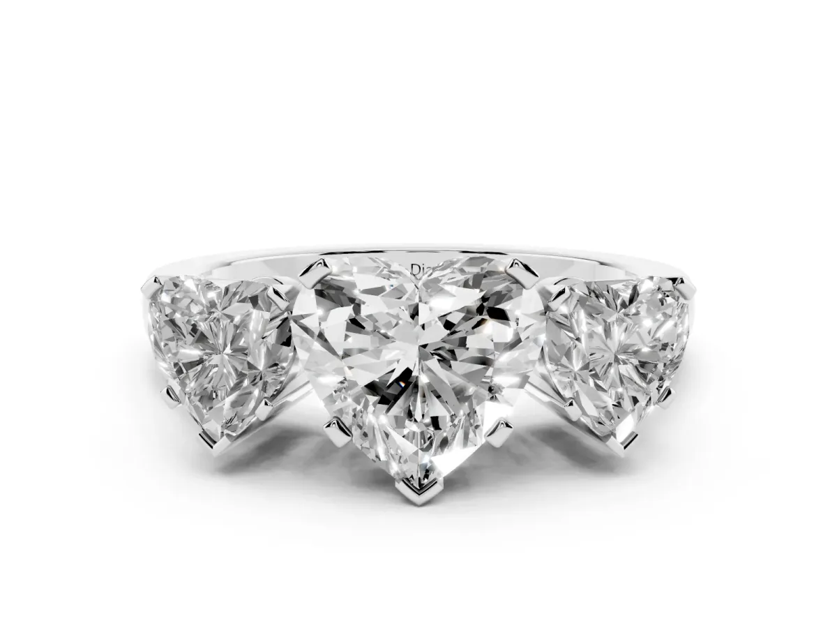 Heart Cut Diamond Three-Stone Ring Set in Silver with Channel-Set Band and Prong Settings