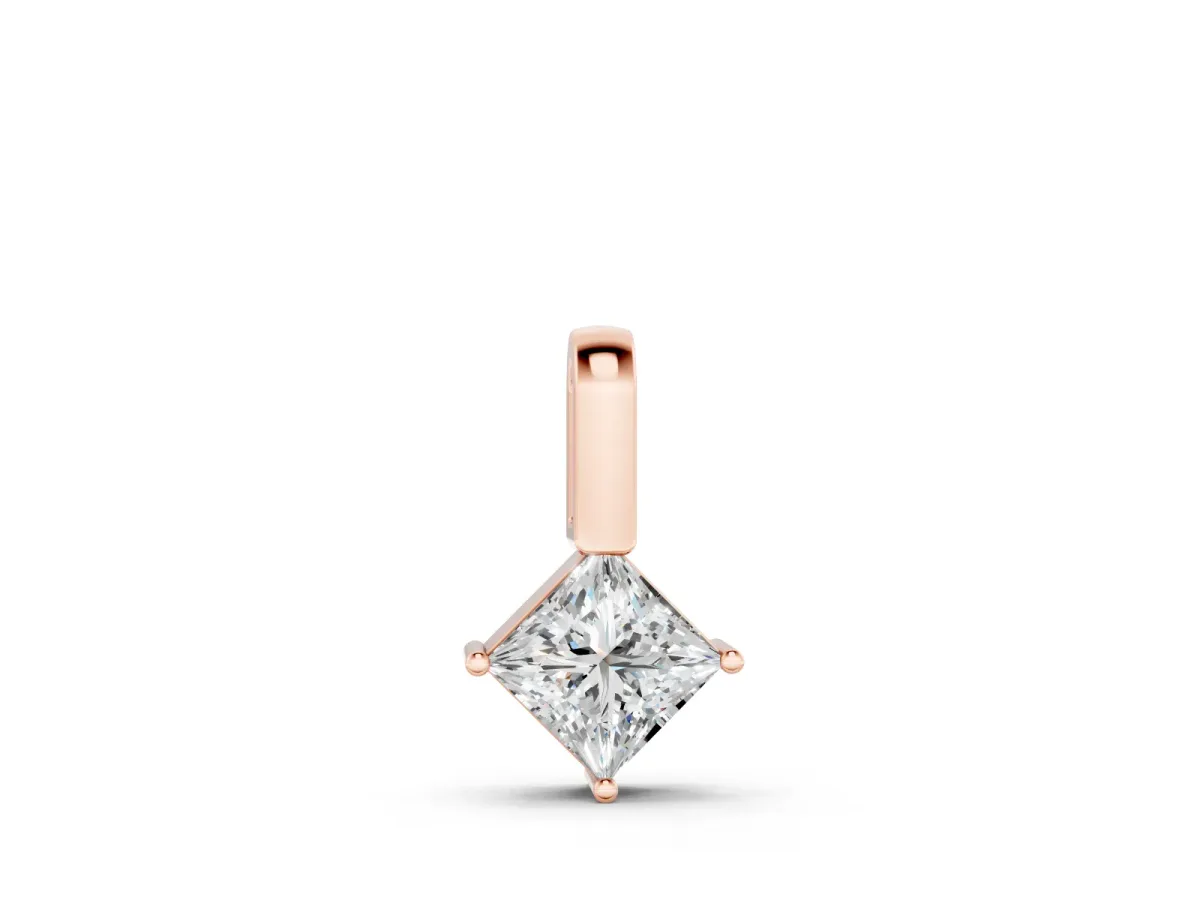 Princess Cut Diamond Pendant Set in Rose gold with Square Bezel Frame