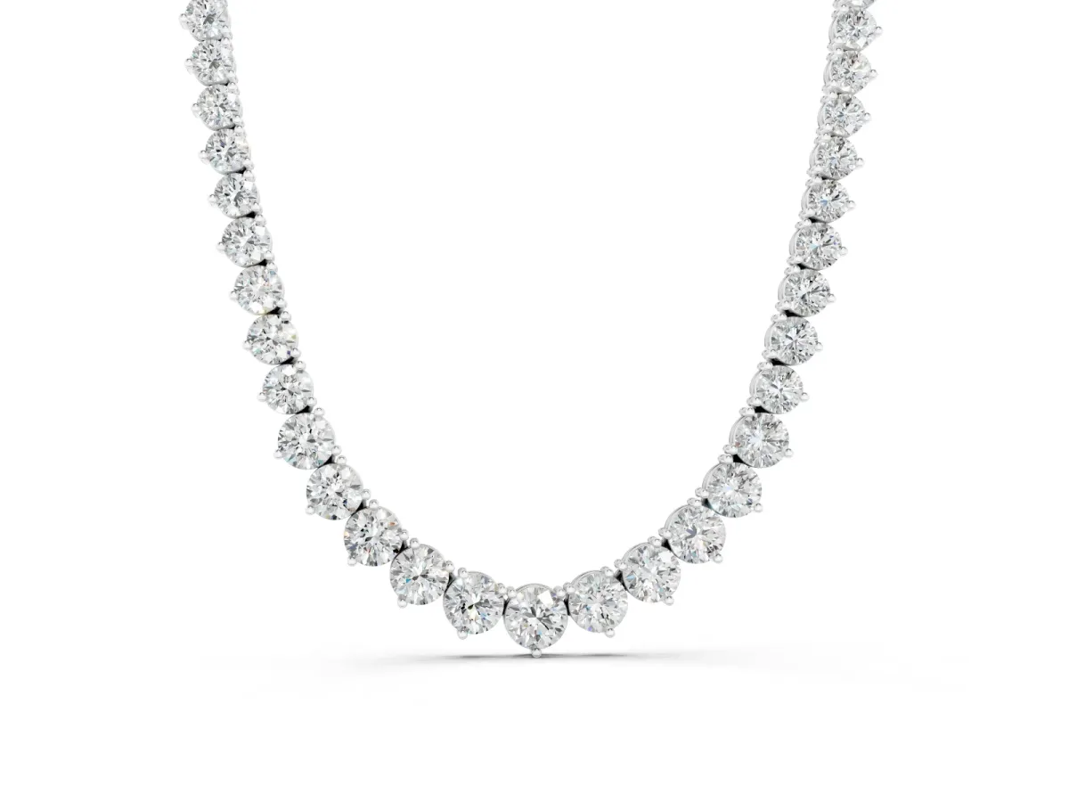 Round Diamond Tennis Necklace Set in Silver with Three-Prong Setting