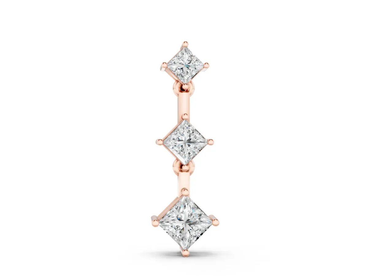 Triple Princess Cut Drop Pendant Set in Rose gold with Four-Prong Setting