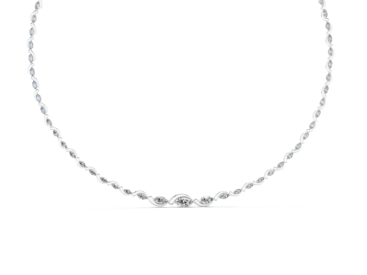 Marquise Diamond Riviera Necklace Set in White gold with Flowing Stone Pattern