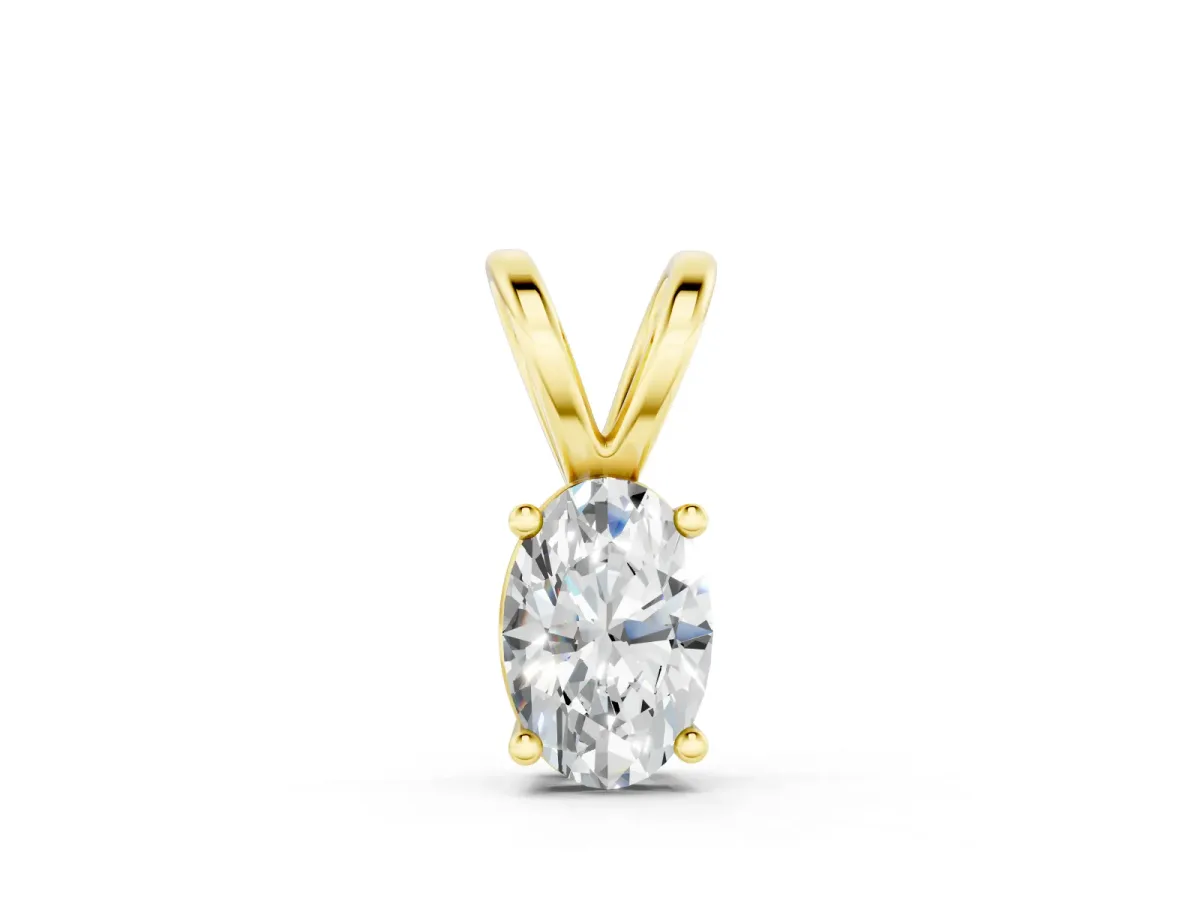 Oval Solitaire Diamond Pendant Set in Yellow gold with Prong Setting